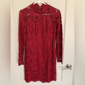 New Betsy Johnson dark red lace fitted dress with lining . Size 4